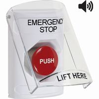 Safety Technology SS23A4ES-EN | White Indoor Only Flush or Surface with Horn Momentary Stopper Station with EMERGENCY STOP Label English