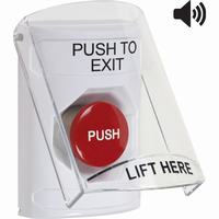 Safety Technology SS23A4PX-EN | White Indoor Only Flush or Surface with Horn Momentary Stopper Station with PUSH TO EXIT Label English