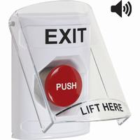 Safety Technology SS23A4XT-EN | White Indoor Only Flush or Surface with Horn Momentary Stopper Station with EXIT Label English