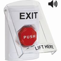 Safety Technology SS23A5XT-EN | White Indoor Only Flush or Surface with Horn Momentary (Illuminated) Stopper Station with EXIT Label English