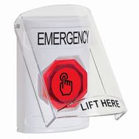 Safety Technology SS23A6EM-EN | White Indoor Only Flush or Surface with Horn Momentary (Illuminated) with Red Lens Stopper Station with EMERGENCY Label English