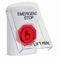 Safety Technology SS23A6ES-EN | White Indoor Only Flush or Surface with Horn Momentary (Illuminated) with Red Lens Stopper Station with EMERGENCY STOP Label English