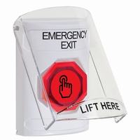Safety Technology SS23A6EX-EN | White Indoor Only Flush or Surface with Horn Momentary (Illuminated) with Red Lens Stopper Station with EMERGENCY EXIT Label English