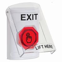 Safety Technology SS23A6XT-EN | White Indoor Only Flush or Surface with Horn Momentary (Illuminated) with Red Lens Stopper Station with EXIT Label English