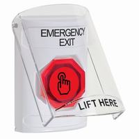 Safety Technology SS23A7EX-EN | White Indoor Only Flush or Surface with Horn Weather Resistant Momentary (Illuminated) with Red Lens Stopper Station with EMERGENCY EXIT Label English
