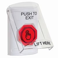 Safety Technology SS23A7PX-EN | White Indoor Only Flush or Surface with Horn Weather Resistant Momentary (Illuminated) with Red Lens Stopper Station with PUSH TO EXIT Label English