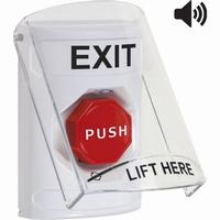 Safety Technology SS23A9XT-EN | White Indoor Only Flush or Surface with Horn Turn-to-Reset (Illuminated) Stopper Station with EXIT Label English