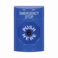 Safety Technology SS2400ES-EN | Blue No Cover Key-to-Reset Stopper Station with EMERGENCY STOP Label English