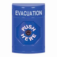 Safety Technology SS2400EV-EN | Blue No Cover Key-to-Reset Stopper Station with EVACUATION Label English