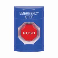 Safety Technology SS2402ES-EN | Blue No Cover Key-to-Reset (Illuminated) Stopper Station with EMERGENCY STOP Label English