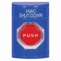 Safety Technology SS2402HV-EN | Blue No Cover Key-to-Reset (Illuminated) Stopper Station with HVAC SHUT DOWN Label English