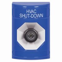 Safety Technology SS2403HV-EN | Blue No Cover Key-to-Activate Stopper Station with HVAC SHUT DOWN Label English
