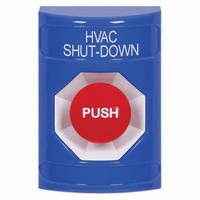 Safety Technology SS2404HV-EN | Blue No Cover Momentary Stopper Station with HVAC SHUT DOWN Label English