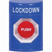 Safety Technology SS2404LD-EN | Blue No Cover Momentary Stopper Station with LOCKDOWN Label English