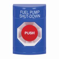 Safety Technology SS2404PS-EN | Blue No Cover Momentary Stopper Station with FUEL PUMP SHUT DOWN Label English