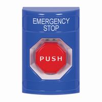 Safety Technology SS2405ES-EN | Blue No Cover Momentary (Illuminated) Stopper Station with EMERGENCY STOP Label English