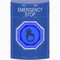 Safety Technology SS2406ES-EN | Blue No Cover Momentary (Illuminated) with Blue Lens Stopper Station with EMERGENCY STOP Label English