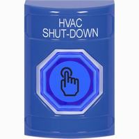 Safety Technology SS2406HV-EN | Blue No Cover Momentary (Illuminated) with Blue Lens Stopper Station with HVAC SHUT DOWN Label English