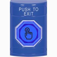 Safety Technology SS2406PX-EN | Blue No Cover Momentary (Illuminated) with Blue Lens Stopper Station with PUSH TO EXIT Label English