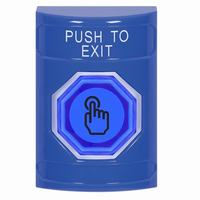 Safety Technology SS2407PX-EN | Blue No Cover Weather Resistant Momentary (Illuminated) with Blue Lens Stopper Station with PUSH TO EXIT Label English