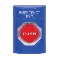 Safety Technology SS2409EX-EN | Blue No Cover Turn-to-Reset (Illuminated) Stopper Station with EMERGENCY EXIT Label English