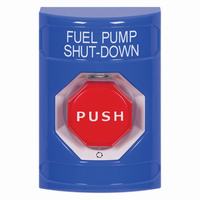 Safety Technology SS2409PS-EN | Blue No Cover Turn-to-Reset (Illuminated) Stopper Station with FUEL PUMP SHUT DOWN Label English