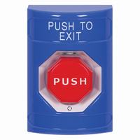Safety Technology SS2409PX-EN | Blue No Cover Turn-to-Reset (Illuminated) Stopper Station with PUSH TO EXIT Label English