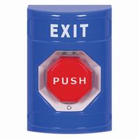 Safety Technology SS2409XT-EN | Blue No Cover Turn-to-Reset (Illuminated) Stopper Station with EXIT Label English