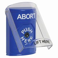 Safety Technology SS2420AB-EN | Blue Indoor Only Flush or Surface Key-to-Reset Stopper Station with ABORT Label English