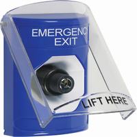 Safety Technology SS2423EX-EN | Blue Indoor Only Flush or Surface Key-to-Activate Stopper Station with EMERGENCY EXIT Label English