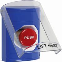 Safety Technology SS2424NT-EN | Blue Indoor Only Flush or Surface Momentary Stopper Station with No Text Label English