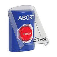 Safety Technology SS2425AB-EN | Blue Indoor Only Flush or Surface Momentary (Illuminated) Stopper Station with ABORT Label English