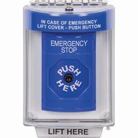 Safety Technology SS2430ES-EN | Blue Indoor/Outdoor Flush Key-to-Reset Stopper Station with EMERGENCY STOP Label English