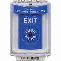 Safety Technology SS2430XT-EN | Blue Indoor/Outdoor Flush Key-to-Reset Stopper Station with EXIT Label English
