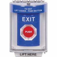 Safety Technology SS2431XT-EN | Blue Indoor/Outdoor Flush Turn-to-Reset Stopper Station with EXIT Label English