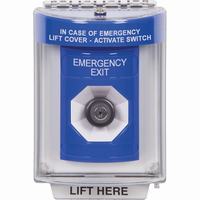 Safety Technology SS2433EX-EN | Blue Indoor/Outdoor Flush Key-to-Activate Stopper Station with EMERGENCY EXIT Label English
