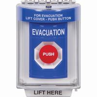 Safety Technology SS2434EV-EN | Blue Indoor/Outdoor Flush Momentary Stopper Station with EVACUATION Label English