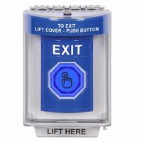 Safety Technology SS2436XT-EN | Blue Indoor/Outdoor Flush Momentary (Illuminated) with Blue Lens Stopper Station with EXIT Label English