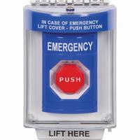 Safety Technology SS2438EM-EN | Blue Indoor/Outdoor Flush Pneumatic (Illuminated) Stopper Station with EMERGENCY Label English