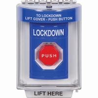 Safety Technology SS2442LD-EN | Blue Indoor/Outdoor Flush with Horn Key-to-Reset (Illuminated) Stopper Station with LOCKDOWN Label English