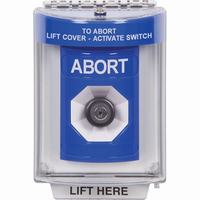 Safety Technology SS2443AB-EN | Blue Indoor/Outdoor Flush with Horn Key-to-Activate Stopper Station with ABORT Label English