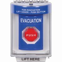 Safety Technology SS2445EV-EN | Blue Indoor/Outdoor Flush with Horn Momentary (Illuminated) Stopper Station with EVACUATION Label English