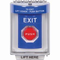 Safety Technology SS2445XT-EN | Blue Indoor/Outdoor Flush with Horn Momentary (Illuminated) Stopper Station with EXIT Label English