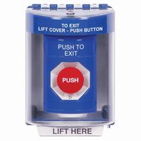 Safety Technology SS2471PX-EN | Blue Indoor/Outdoor Surface Turn-to-Reset Stopper Station with PUSH TO EXIT Label English
