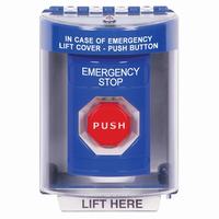 Safety Technology SS2472ES-EN | Blue Indoor/Outdoor Surface Key-to-Reset (Illuminated) Stopper Station with EMERGENCY STOP Label English
