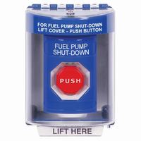 Safety Technology SS2472PS-EN | Blue Indoor/Outdoor Surface Key-to-Reset (Illuminated) Stopper Station with FUEL PUMP SHUT DOWN Label English