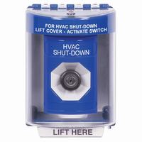 Safety Technology SS2473HV-EN | Blue Indoor/Outdoor Surface Key-to-Activate Stopper Station with HVAC SHUT DOWN Label English