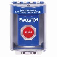 Safety Technology SS2474EV-EN | Blue Indoor/Outdoor Surface Momentary Stopper Station with EVACUATION Label English