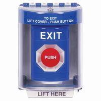 Safety Technology SS2474XT-EN | Blue Indoor/Outdoor Surface Momentary Stopper Station with EXIT Label English