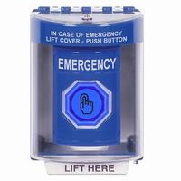 Safety Technology SS2476EM-EN | Blue Indoor/Outdoor Surface Momentary (Illuminated) with Blue Lens Stopper Station with EMERGENCY Label English